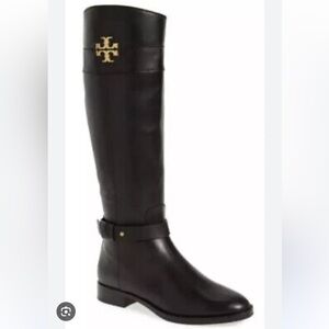 Tory Burch Everly black leather extended calf tall boots 8.5